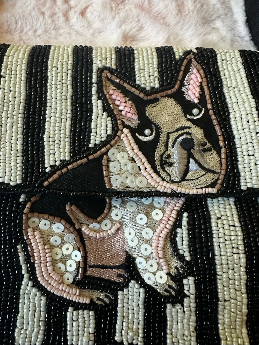 French Bulldog - Sol and Mer Beaded Shoulder Purse Bag NWT